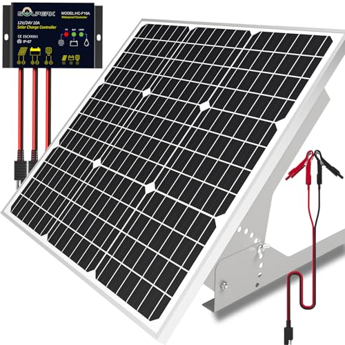 50W/12V Solar Panel Kit, Solar Battery Trickle Charger Maintainer + Waterproof Controller + Adjustable Mount Bracket for Automotive Motorcycle Boat Marine RV Camping Roof - size: 50W
