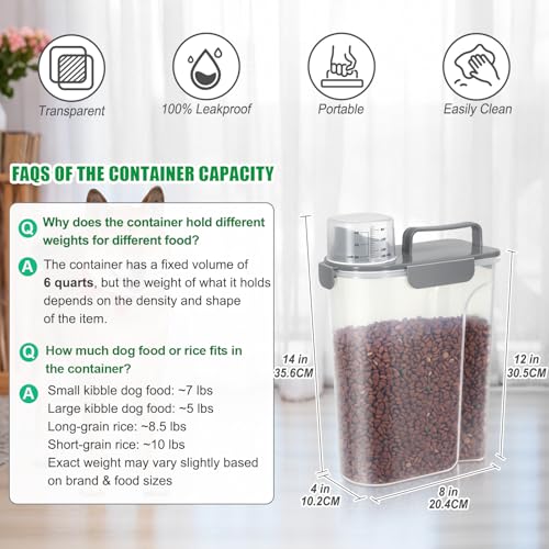 TBMax Large Cat Food Storage Container, Portable Dog Food Container with Upgraded Large Spout and Cup, Travel Pet Food Storage Dispenser for Small Animal Kibble Storage, Bird Seed Container - Grey - color: Dark Grey 6Qt