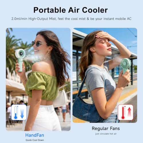 HandFan 4000mAh Handheld Turbo Misting Fan, 100 levels Adjustable High Speed Mister Fan, Portable Spray Water Mist Fans, Foldable Mini Hand Fans for Summer Beach Travel Concerts Disney(Green) - color: Green