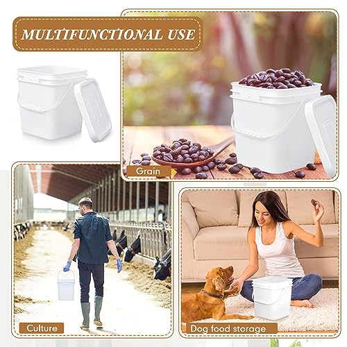 Mumufy 5 Pcs 3.5 Gallon Square Food Grade Bucket with Lid Square Bucket Pail Plastic Handles for Long Term Food Storage, Camping, Fishing, Home Organization Easy Stack and Store (White) - color: White