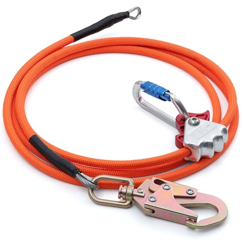 16ft Steel Wire Core Flipline, 3300Lbs Arborist Positioning Lanyard Kit | Flip line with Triple Lock Carabiner, Swivel Snap Hook and Rope Grab for Large Trunk Climbing, Tall Tree Care and Rescue - size: 1/2’’ x 16 ft