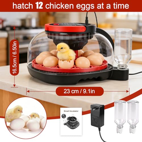 12 Egg Incubators for Hatching Eggs, with 1080P Camera & Smart APP Control | Temperature & Humidity Control, Automatic Egg Turner, Egg Candler, WiFi Chicken Incubator for Chicken, Duck, Quail
