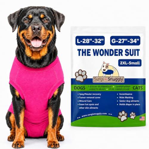 Surgi Snuggly Dog Surgery Recovery Suit, Cone Alternative, Spay/Neuter 2XLS | Dog Recovery Suit for Dogs — Veterinarian-Invented Surgical Suit & Recovery Onesie with Easy Bathroom Access After Surgery - color: Princess Pink, size: 2 Extra Large Small(L-28