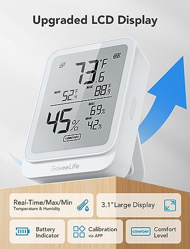 GoveeLife Bluetooth Hygrometer Thermometer H5104, LCD Digital White 2-Pack | Indoor temperature monitor with APP alert & 2-yr data storage export, humidity meter for greenhouse/wine cellar/bedroom - color: White, size: 2Pack