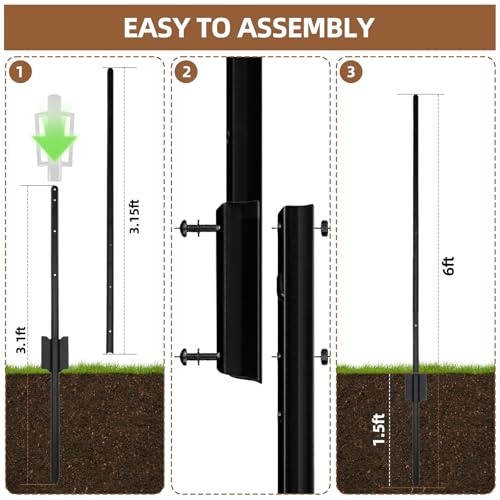 Metal Fence Post 6FT, 15 Pack Heavy Duty T Posts for Garden | Heavy Duty Steel / Black Coating / Rust Resistant / Garden Wire Fence Support / Trellis / No-Dig U Post - size: 6FT-15PCS SPLICING