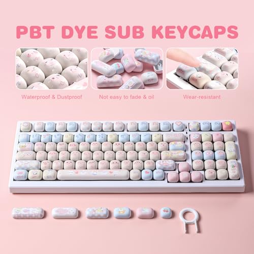 YUNZII Pink Ice Cream MOG Profile Dye-Sub PBT Keycaps Set (Pink Kitten) | 138 Keys, Dye Sub PBT Keycap Set, for Mechanical Gaming Keyboards Compatible with 60%/65%/75%/TKL/96%/100% Layouts