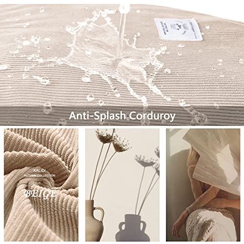 KALIDI Corduroy Tote Bag, Large Slouchy Hobo Messenger Crossbody Bag | Anti Splash Zipper Side Pockets Shoulder Bag Adjustable Strap Lightweight Casual Work Shopping Women - color: Beige