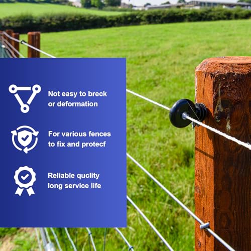 Electric Fence Insulators, 100 PCS Self-Tapping for Wood Posts | Ranch & Farm Fencing, PP+PE, 3.7-Inch Insulators, 1.8-Inch Self-Tapping Screw, Fits Polywire, Tape, Rope, Steel Wire