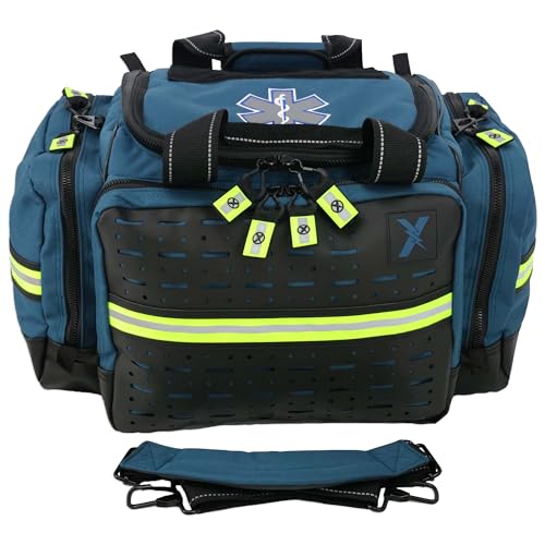 Lightning X LXMB35 EMT Trauma Bag – Large ALS Medical Bag with 6 Color-Coded Pouches, MOLLE Panel, Waterproof Bottom, Reflective EMS Gear for First Responders - color: Blue