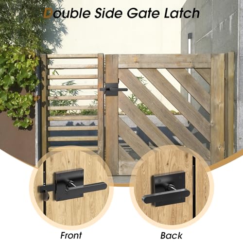 Double Sided Gate Latch, Heavy Duty Gate Latch for Wooden Fence | Black Gate Latch With Handles, Fence Gate Latch for Right Inswing Wooden Gates, Backyard, Garden - size: GL01 - Right Inswing Gate