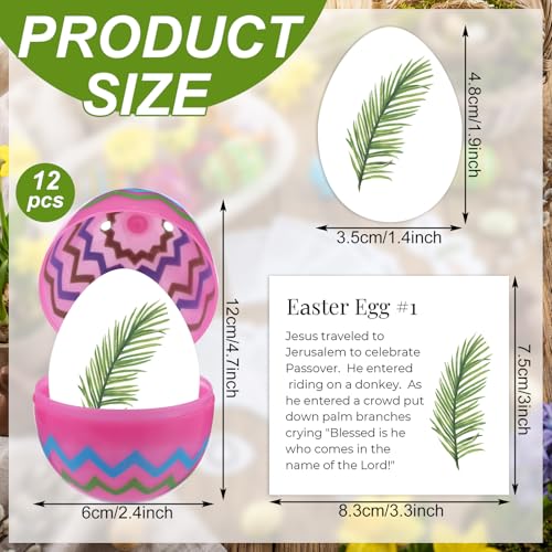 MiniInflat 12 Pcs Resurrection Easter Story Eggs with Matching Religious Easter Story Cards Holy Week Cards Christian Empty Eggs for Basket Stuffers Christian Decor (Novelty)