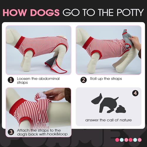 Recovery Suit for Dogs, Dog Onesie for Surgery Female Surgical Suit | Female Dog Onesie for Heat Cycle, Dog in Heat Diapers, Dog Wound care, Spay Cone Alternative after Surgery Rose Stripes XS - color: Red Stripes, size: Xs(back:8.3-11.4in,wt:4-7lbs)