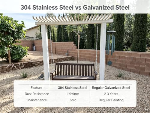 304 Stainless Steel Porch Swing Set Chains Kit - Fits up to 8' Ceiling | Heavy Duty, Chain for Porch Swing Set, 700 Lbs Weight Capacity, Ideal for Outdoor Swings Chairs, Benches, Playgrounds - size: 8 Feet Ceiling 5.2Ft*4