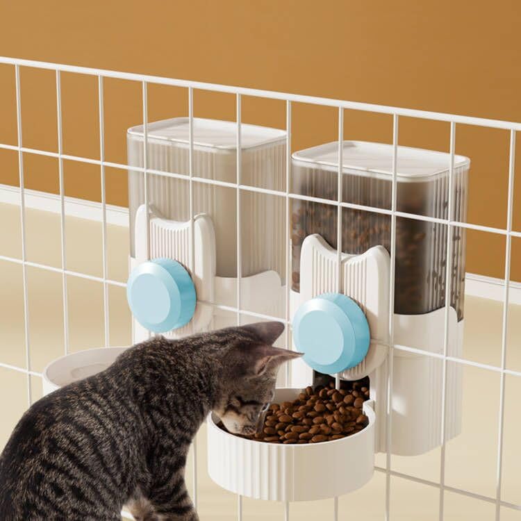 Hanging Cage Auto Pet Food Bowl Water Bottle Dispenser, 1L, Blue | Auto Gravity Pet Feeder and Waterer Set, Kennel Feeding Station, Crate Feeder Dish, For Rabbit Puppy Cats Ferret - color: Blue