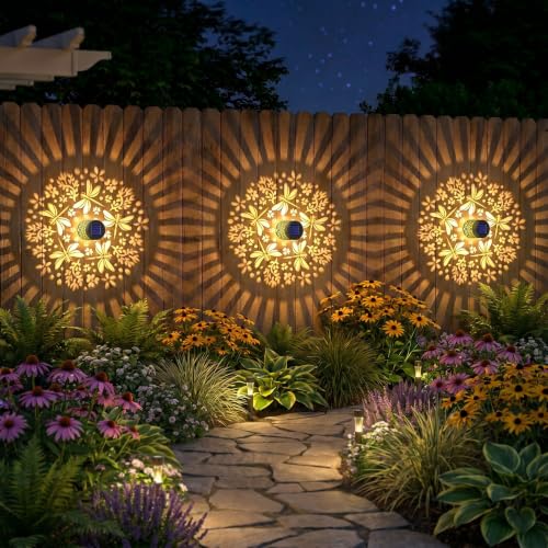 Gardsee Solar Fence Lights 6 Pack Solar Deck Lights Waterproof LED Solar Powered Step Light Wall Lights Outdoor Decorations Warm Yellow Light Decorative Lighting for Garden (Black 8) - style: black 8