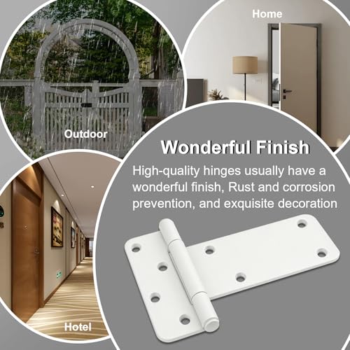 4 Pack 6" Door Hinges,280 Lbs Capacity Heavy Duty Gate Hinges | Matte white T-Strap Shed Gate Hinges,Barn Door, Shed Doors, rust-resistant,durable( (6 inch - 4 Pack)-Patent Pending - size: 6 inch - 4 Pack