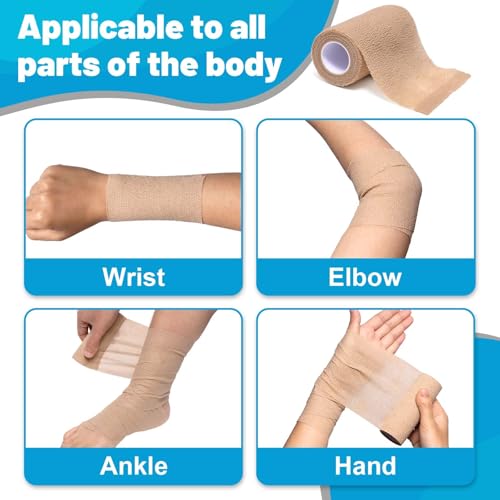 Elzrghs Self Adhesive Bandage Wrap, 16 Pack, 4" x5 Yards, Elastic Cohesive Bandage, Stretch Athletic Tap Wrap, Vet Wrap, Skin Color