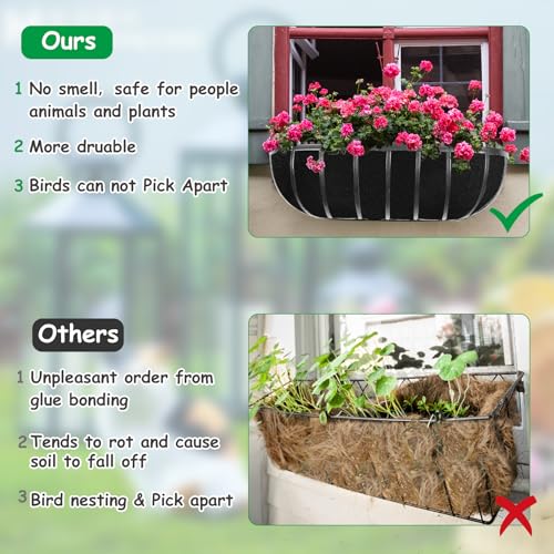 2PCS 36 Inch Window Box Liner Fabric Planter Basket Liner Trough Planter Insert Liner Black Hanging Flower Basket Liners Non-Woven Felt Plant Liner for Planters Fence Garden - Avoid Bird Nesting