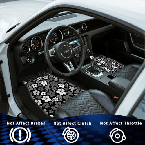 Flower Car Floor Mats Set of 4 Monochrome Blossom Floral Automotive Foot Mats Rugs Carpet for Car Non-Slip Auto Car Accessories Universal Fit Car Accessories for Truck - color: Monochrome Blossom