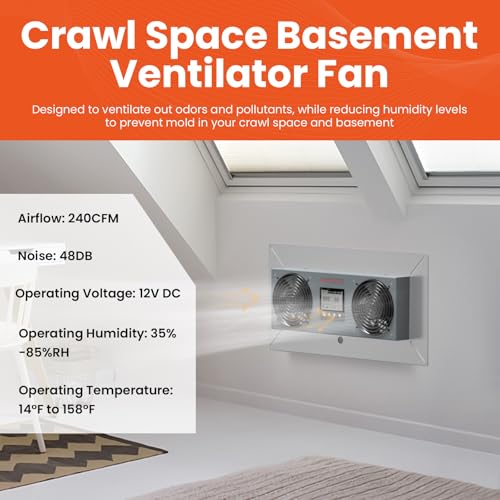 Abestorm Crawlspace Ventilation Fan with Humidistat, 240CFM Air-out | Smart Digital Panel,Temperature Controller, Moisture Reducing, for Crawlspaces Garage Attic Hydroponics Grow Tents, IP55 Rate - color: Silver
