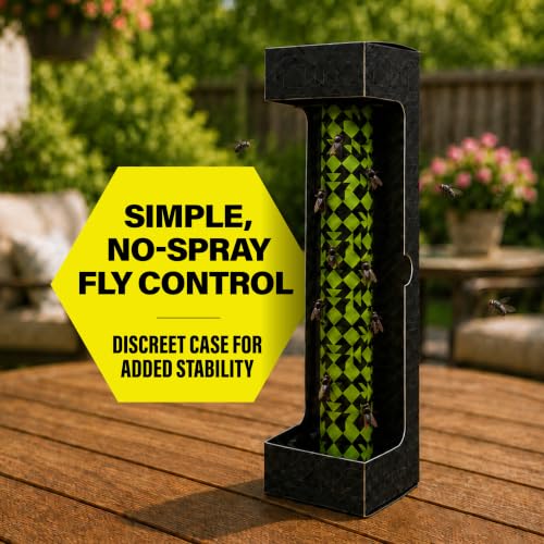 Catchmaster Fly Stick 4-Pack, Sticky Hanging Fly Traps Indoor & Outdoor | High-contrast pattern hides caught flies; Unscented; Captures flies, gnats & insects; Heavy duty glue; Hang or stand