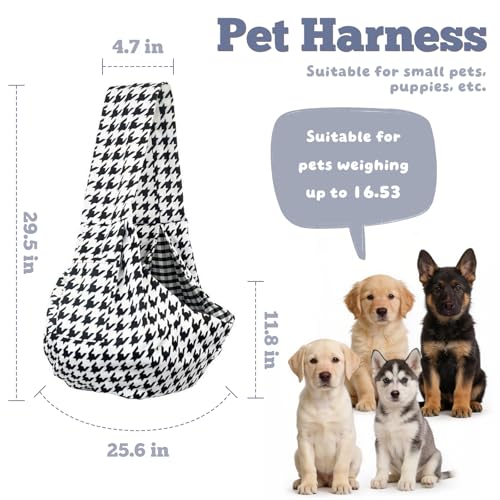 Dog Sling Carrier for Small Dogs and Cats 5–16 lbs, Puppy Carrier Sling with Safety Hook and Storage Pocket, Hands Free Pet Carrier Purse for Travel, Walking, Shopping (Houndstooth) - color: Houndstooth