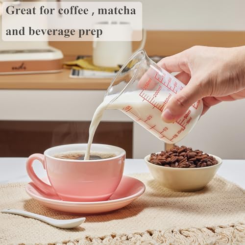 Ackers Borosilicate Glass Measuring Cup with Spout, 250 ml, 8 oz/1 Cup | Handle-free beaker shape with printed cup, oz and ml scales for cooking, baking and small-batch drink preparation - size: 1Cup,250ML