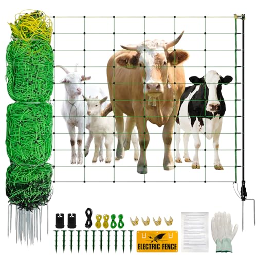 Electric Fence Netting, 35.43" H ×164 L' Portable Livestock Fencing for Sheep, Cattle, Net Fencing Kit with 14 Posts Double Spiked, Movable Poultry Netting for Backyards, Homesteaders, Farms Ranches - size: 164 * 35.43