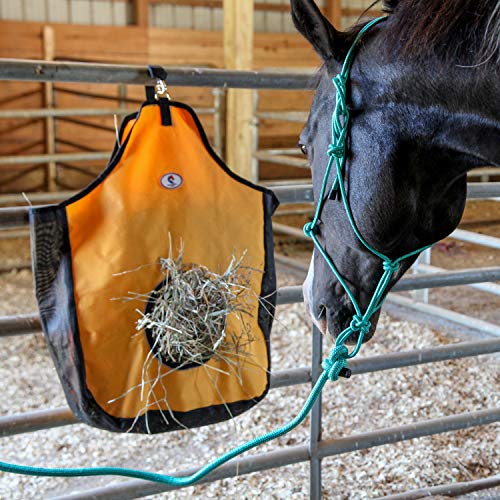 Majestic Ally 1200 D Hay Feeder Tote Bag for Horses, Sheep with Reflective Trim- Reduces Waste - Comes with 36” Hay Net. (Hunter Green) - color: Hunter Green
