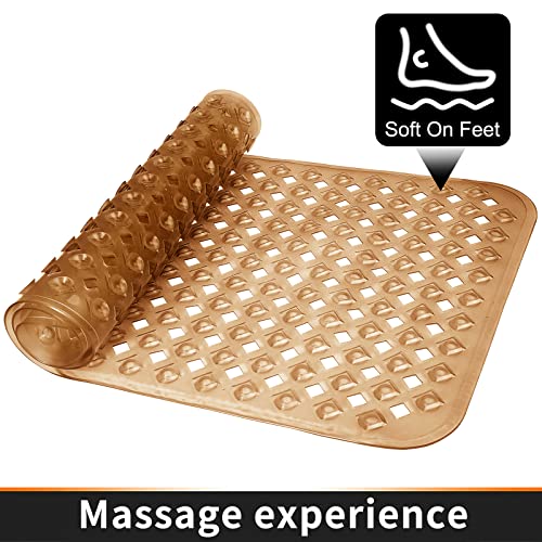 Yimobra Bathtub Mat Non Slip, Super Strong Suction Cups, 27.5"X15.5" Long Shower Mat with Drain Holes, Machine Washable Fast Draining Bath Mats, Bathroom Essentials,Clear Brown - color: Clean Brown, size: 27.5 X 15.5 Inch