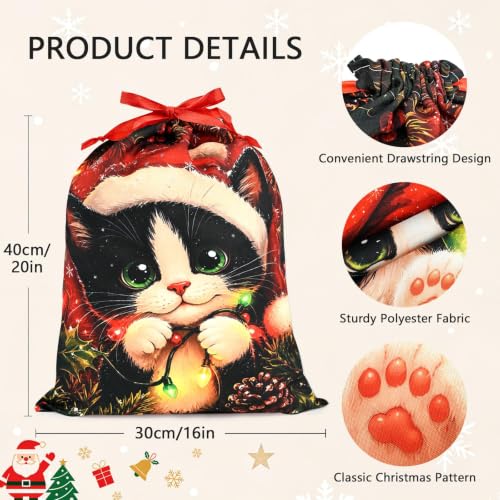 KzgtY Christmas Cat 2PCS Gift Bags with Drawstring, 16 x 12 Inch Reusable Present Sacks for Christmas,Brithday, Holidays,Parties & Gift Packaging - color: Christmas Cat