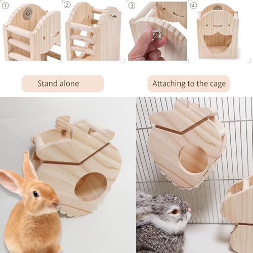 JanYoo Rabbit Hay Feeder,Natural Wooden Hay Holder for Guinea Pigs Bunny Cage Rabbit Hay Dispenser Hanging Standing-Strawberry - size: Strawberry