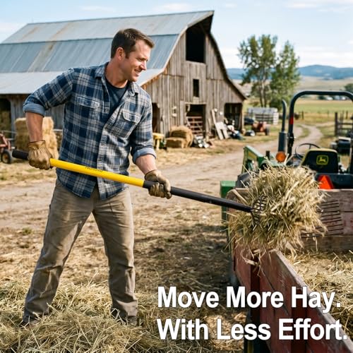 Nohovu Heavy Duty 10 Tine Pitchfork with Fiberglass Handle, 56 Inch Garden Fork for Hay, Compost, Mulch & Yard Work