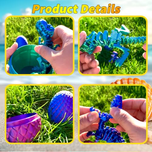 2 Packs，7.08" 3D Printed Dinosaur Skeletons Toys,Dinosaur Egg, Flexible，Animals,Fidget Toy,Desk Executive Toy，Easter Eggs Basket Stuffers,Toys for Boys Kids Teen 5-7 4-6 8-12 - color: D-21