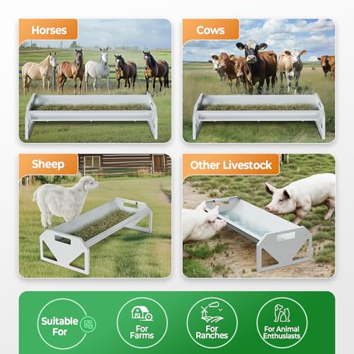 Livestock Feeding Trough 22 Gallon Capacity 45" Hay Feeder Heavy | Duty Livestock Trough for Horse Sheep Cattle Hog V-Shaped Farm Sheds Pen Water Feeder Trough Powder Coated Silvery Steel - color: Silvery