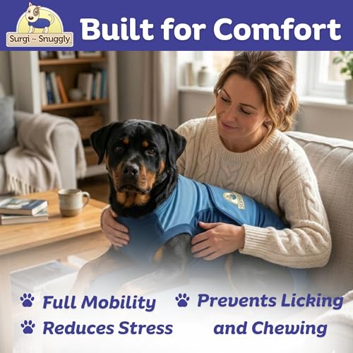 Surgi Snuggly Dog Surgery Recovery Suit, Cone Alternative, Spay/Neuter 2XLS | Dog Recovery Suit for Dogs — Veterinarian-Invented Surgical Suit & Recovery Onesie with Easy Bathroom Access After Surgery - color: Double Blue, size: 2 Extra Large Small(L-28"-
