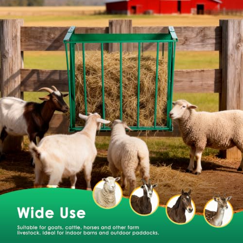 Metal Livestock Hay Feeder, Goat Hay Rack, Wall Mountable&Hangable | Galvanized Goat Hay Feeder with Adjustable Distance Hooks, for Goats, Sheep, Horses, Cattle, Deer, Indoor and Outdoor Use