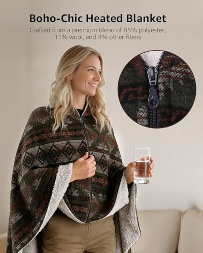 Heated Wearable Blanket, Faux Cashmere Electric Throw with 3 Heating Levels, USB-C Powered, Southwestern Pattern, 40x65 Inches(Brown(Thin)) - color: Brown