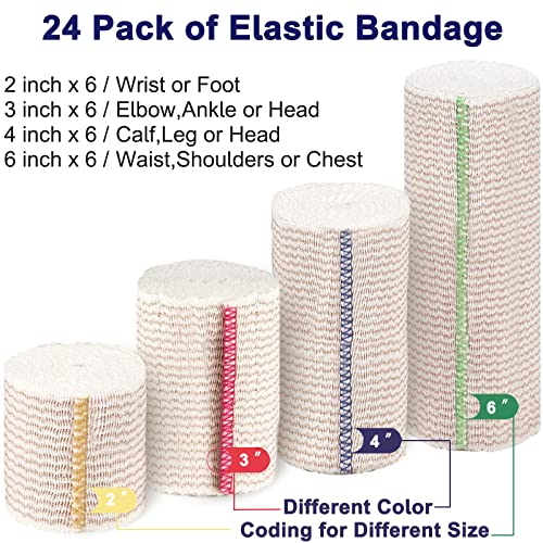 48 Pack Elastic Bandage Wrap (6x2”, 6x3, 6x4, 6x6) Compression Bandage Wrap with Hook and Loop Closure on Both Ends Self Adhesive Bandage Wrap for Sports, Medical, and Injury Recovery - size: 2 Inch/3 Inch/4 Inch/6 Inch (Pack of 2)