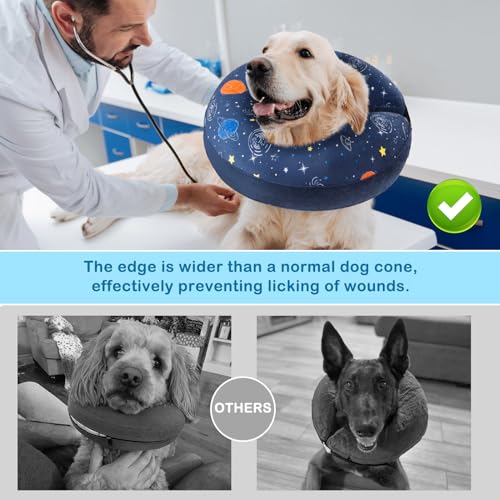 SCENEREAL Soft Dog Cone Alternative After Surgery for Large Medium Dogs | Inflatable Recovery Pillow Collar for Dogs, Adjustable Neck Donut to Stop Licking, Planet Print E-Collar,L - color: Navy Blue Planet, size: L(Neck 16"-18")