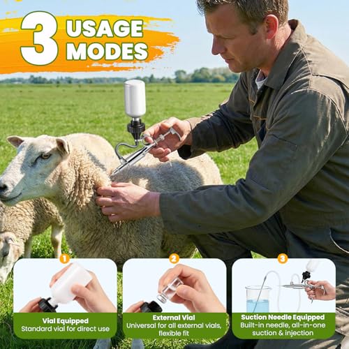 NEWTRY 5ml Livestock Syringe Adjustable Continuous Syringe with 10 Needles | Semi Automatic Syringe Adjustable Poultry Gun Stainless Steel with 10 Needles for Horse Sheep Cattle - size: 5ML
