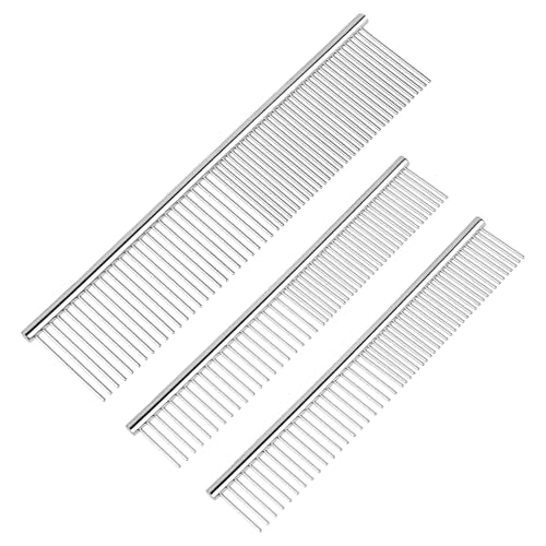 BEVTEE 3 Pcs Dog Combs for Grooming Matting, Greyhound Metal Comb for Cat | Removing Tangles Knots, Pet Grooming Tool, Stainless Steel Teeth Without Scratching the Skin for Pet Greyhound Poodle Doodle