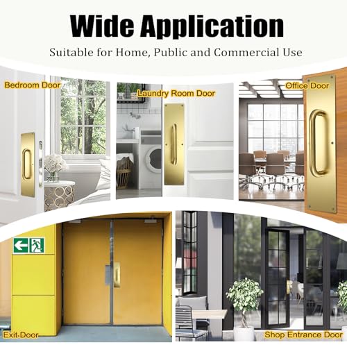Sumnacon 1 Set 16" Stainess Steel Door Handle Pull & Push Plate - Heavy Duty Gold Gate Handle Bar for Home/Office/Warehouse/Public,Suitable of Wooden/Composite Door with Screws,Brushed - color: Gold