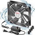 Wathai 120mm Waterproof Small Box Fan IP67 12V Computer Fan AC 110v 120v | Dual Ball Fan with AC Plug DC 12V to AC 110V 240V Speed Controller for Biltong Box Grow Tent Terrarium Aquarium Greenhouse - style: IP67 120mm fan with Controller