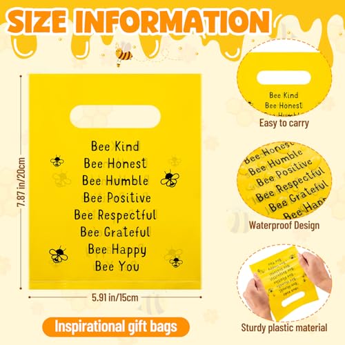 Coume 100 Pcs Bee Gift Bags Back to School Gifts Bags for Students Inspiration Quotes Plastic Goodie Snack Treat Bag with Handles Birthday Party Favors from Teachers, 6" x 8" - style: Bee Style