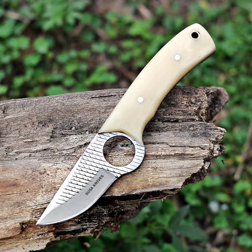 Custom Handmade 7'' fixed blade hoof rasp knife Cow boy knife Damascus steel Bull cutter, cowboy knives with pancake leather sheath (SUSA 121) - color: SUSA 121