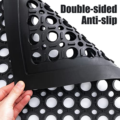 Anti Fatigue Rubber Floor Mats Restaurant Kitchen Rubber Drainage Mat Out Door Mats Durable Non-Slip Bar Floor Mat Utility Mat Indoor Outdoor Wet Area Use 24" x 36" Black - size: 24" x 36"