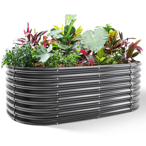 Land Guard Galvanized Planter Raised Beds, 6×3×2ft Galvanized Water Trough, Keyhole Raised Garden Bed Metal (Dark Gray) - color: Dark Grey, size: 6×3×2ft