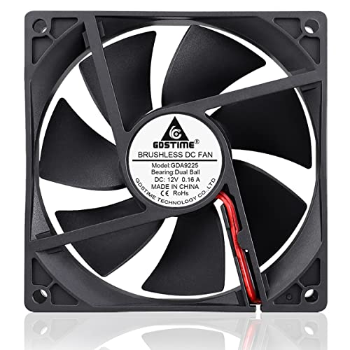 GDSTIME 92mm x 25mm 12V Dual Ball DC Brushless PC Cooling Fan 2-Pin, 2-Pack | 92x92x25mm, 12 Volt Computer Case Fans, Replacement for Wine Cooler, RV Fridge, PSU, Dehumidifier, Inverter, 9225 - size: 92x25mm