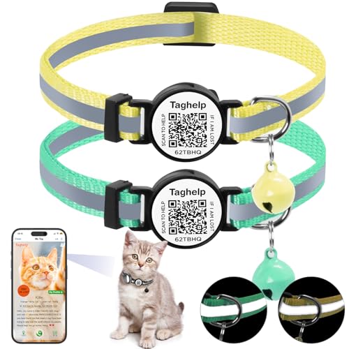 Smart QR Code Cat Collar 2-Pack, Breakaway Reflective Collar with Digital ID Tag - The Smart Upgrade to Personalized Name Collars, Adjustable with Bell (Yellow & Green) - color: Reflective Strip - Yellow & Green